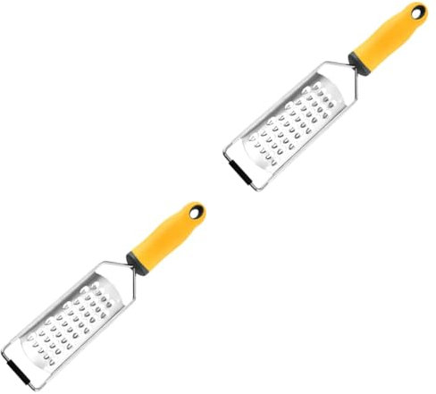 OKUMEYR 2piezas Rallador De Queso y Frutas De Acero Inoxidable Pelador Manual Ergonómico Para Verduras y Cítricos Herramienta De Cocina y Plateado Amarillo