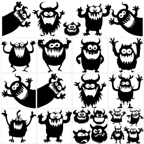 AHANDMAKER 12 Blatt Lustiger Süßer Monster Fensteraufkleber Monster Silhouette Aufkleber Zum Aufreiben Heimdekor Aufkleber Für Weihnachten Schule Klassenzimmer Kinderzimmer Kommode 5.5x5.5