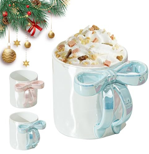 nnOuOnn Pink Bow Mug for Valentines Gifts, Cute Ceramic Coffee Mugs for Women, 350ml Large Coffee Cup with Bow Handle, Insulated Pottery Mug for Home Office