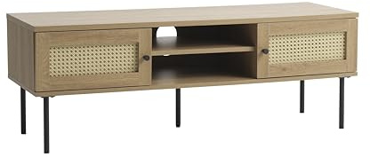 TV-Schrank, Fernsehtisch mit 2 Türen, 120 cm lang, TV-Regal für Fernseher bis zu 55 Zoll, verstellbare Ablagen, für Wohnzimmer, Esszimmer, Schlafzimmer, Kabelloch, polyrattan, Melaminoberfläche