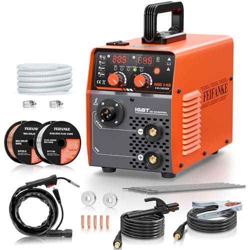FEIFANKE Saldatrice A Filo Continuo No Gas 230V 145A Saldatrice MIG MAG 4 in 1 Gasless MIG/MIG/MMA/Lift TIG Saldatrice Inverter Synergy IGBT Adatto per Acciaio Al Carbonio E Ferro Da 1,0-4,8 mm