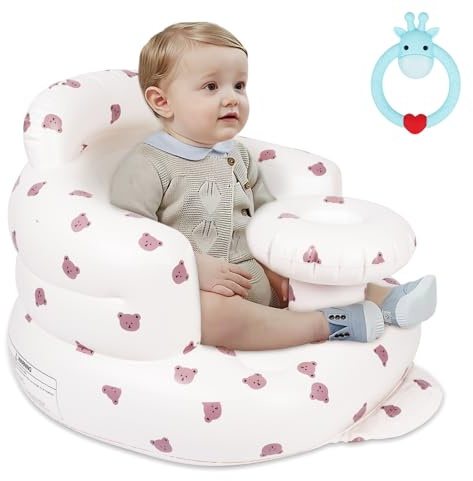 AYESY Asiento Inflable para Bebés Portátil Silla Hinchable para Bebés con Bomba de Aire Integrada Soporte de Espalda Infantil Silla de Baby Shower de 3 a 36 meses para Viajes, Alimentación, Camping