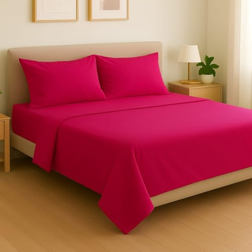Generico FORTE - Completo Lenzuola Matrimoniali Cotone 2 Federe Incluse, Biancheria da Letto Certificata Oeko-Tex Standard, Colorazioni Tinta Unita, Realizzato in Italia (Matrimoniale, Fucsia)