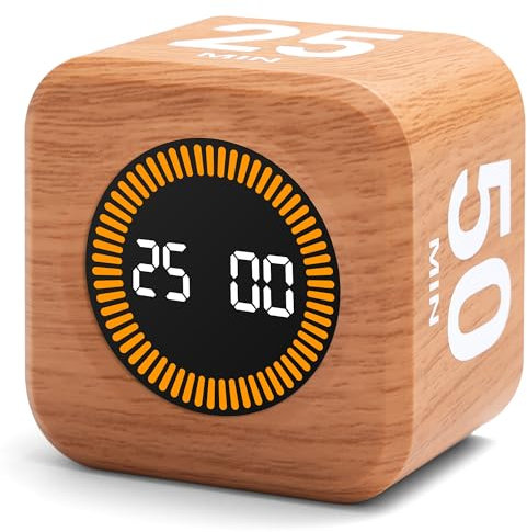 Exlliy Temporizador de productividad giratorio de 5, 25, 10, 50 minutos preestablecido, cubo de escritorio con sensor de gravedad para TDAH, funciones de silencio, ideal para el trabajo, estudio