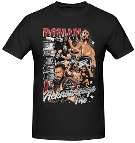 Roman Wrestling Reigns Herren Kurzarm Baumwolle T-Shirts Rundhals Top Kleidung T-Shirt für Herren, Schwarz , XL