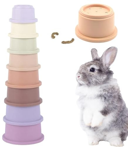 Yiohejy Lot de 8 gobelets empilables en Forme de Lapin, Jouets interactifs pour Cacher la Nourriture, 8 pièces de Tailles différentes, favorisant la Digestion, pour Les Lapins et Les Petits Animaux