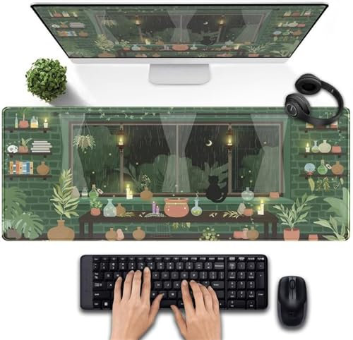 Gaming Mouse Pad, 1500x800x2mm XXL Mousepad, Large Non-Slip Desk Pad, Improved Precision and Speed, Mouse Mat Suitable for Office, Gamer, Home (Plant Night View)