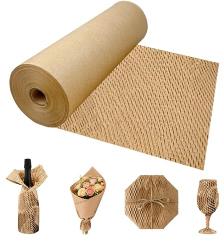 Honeycomb Packing Paper Roll 30cmx100m, Packaging Wrap Paper with 15m Jute Rope,Thick Honeycomb Cushioning Wrapping for Moving House Shipping Packing Breakables Gift, Bubble Wrap Alternative