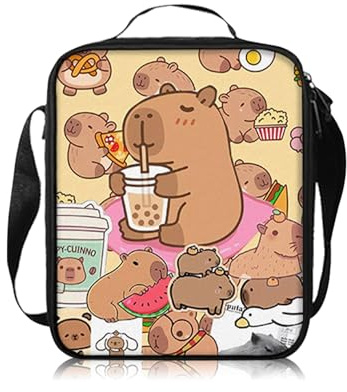 Capybara Lunchtasche Kinder, Wasserschwein Lunch Bag mit Verstellbare Schultergurte und Seitentaschen, Lunch Tasche Kinder Lunchbox Tasche Lunchbag Damen für Schule, Reisen, Arbeit, Picknick