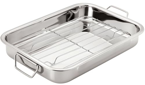 Alza Inox - Rustidera de 30 cm + Rejilla Extraíble, Acero Inoxidable, Diseño con Paredes Altas, Apta para Lavavajillas, Horno, Cocina al Vapor