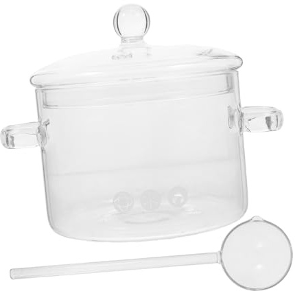 1500ml Kochtopf aus Borosilikatglas mit Deckel, Doppelt | 1500 Ml Fassungsvermögen, Hitzebeständiges Glas, Zwei Henkel und Langer Löffel im Lieferumfang
