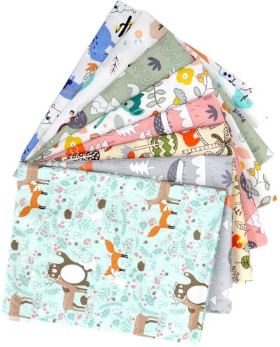KQDRAVINE 8 Stück Baumwollstoff Patchwork Stoffe Paket mit Schere, 40x50cm Stoff zum Nähen in Cartoon, Anfängerfreundlich Stoff Baumwolle, Multicolor Stoffpakete zum Nähen für DIY Basteln Handwerk