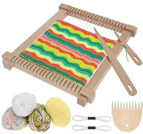 KEGAJEGA Webrahmen Kinder 28x24x2,8cm Webstuhl Kinder mit Garn Schulwebrahmen aus Holz Sicher Praktisch für Kinder ab 4-8 Jahren Anfänger & Erwachsene