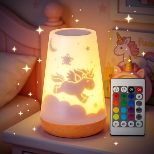 Mostof Einhorn Nachtlicht Kinderzimmer Deko,Fernbedienung Touch Control | LED Nachtlicht für Kinder Dimmbar, Timer, Geschenke für Mädchen, RGB Farbwechsel Nachttischlampe Baby