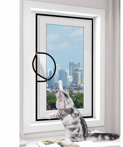60x112cm Universal Fly Window Screen,Insect Mesh,Cat Proof Window Net | Semi-Transparent Fiberglass Mosquito Net for Keep Bug Out,Grey Mesh Black Sticker