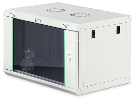 DIGITUS Netzwerkschrank – 19 Zoll 7HE – Unmontiert – Dynamic-N – Grau | 450 mm Tiefe – 320 mm Nutztiefe – Wandmontage – 60 kg Traglast – Glastür