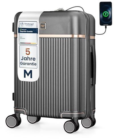 4FLY Leichter Premium Hartschalen-Handgepäckkoffer M – 54×37×23 cm (37L), Kabinenkoffer mit TSA-Schloss, USB-A/C Ladeanschluss, 4 Spinner-Rollen, Alu-Teleskopgriff, erfüllt Airlines Vorgaben