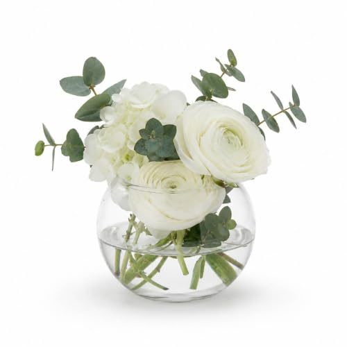 Queensway Home & Dining Clear Glass Flower Vase Fish Bowl Terrarium, Crystal Clear Round Vase with Wide Opening, Decorative Centrepiece for Weddings, Floral Arrangements & Home Decor - X Small