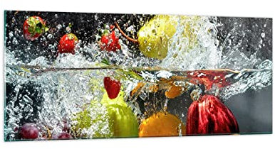 Wandbilder Dekoration Wohnzimmer Früchte Wasser Spritzer Essen Panorama Bilder auf Glas 120x50cm Glasbild Schlafzimmer Küche Wand Kunstdruck Art Groß Wanddeko Bild im Glas Modern GAB120x50-2972