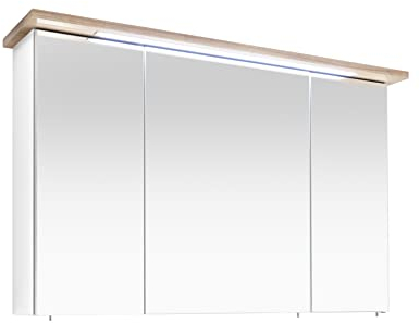 Pelipal Badezimmer-Spiegelschrank Quickset 923 in Weiß mit LED-Beleuchtung, 115 cm breit | Badschrank mit Spiegel, 3 Türen und 6 Einlegeböden