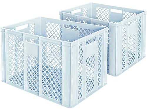BRB 2x Eurobehälter/Bäckerkiste, LxBxH 600x400x410 mm, lebensmittelecht, Boden und Wände durchbrochen, weiß