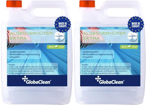 GlobaClean Algizid für Pool - 2X 5L - Vorbeugender Schutz vor Algen, Bakterien und Pilzen - Algenverhütung für sauberes Poolwasser - (10 Liter)