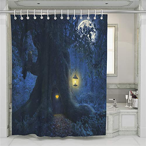 Treer Duschvorhang 3D Traumburg Drucken, Anti-Schimmel Wasserdichter Waschbar Stoff Badezimmer Vorhang für Dusche und Badewanne mit 12 Duschvorhängeringen (Magie,180x200cm)