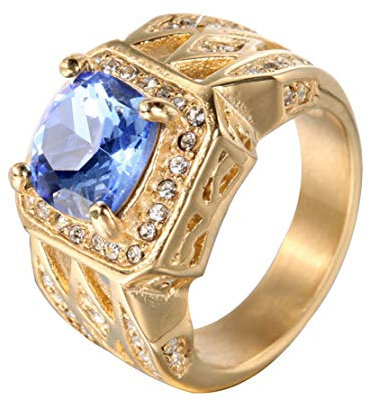 HIJONES Herren Rostfreier Stahl Jahrgang Zirkonia Diamant-Ring Gold Hellblau Größe 62
