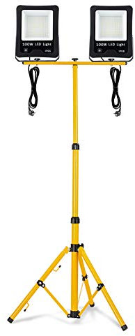 LZQ 2x 100W LED Strahler Superhell Flutlicht IP66 Wasserdicht LED Fluter 3000 Kelvin Warmweiß Außenstrahler Flutlichtstrahler Scheinwerfer Licht mit 150cm Gelb Teleskop Stativ für LED Fluter