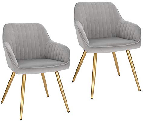 Lestarain Esszimmerstühle 2er Set, für Esszimmer Wohnzimmer Küche, Küchenstühle gepolstert mit Armlehne Metallbeinen, Sitzfläche aus Samt, Hellgrau