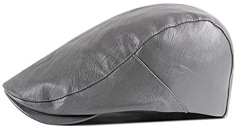 RUICHENG Leder Cap Barett PU Schiebermütze Herren Schirmmütze Gatsby Ivy Flat Cap (Grau)