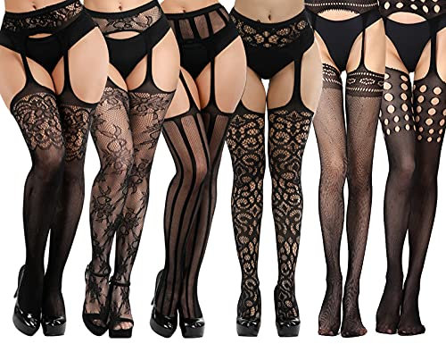 DRESHOW 6 Pares Mujeres Sexy Elástico Medias de Rejilla Medias Lencería Liguero Muslo Panti Medias Medias de Liga