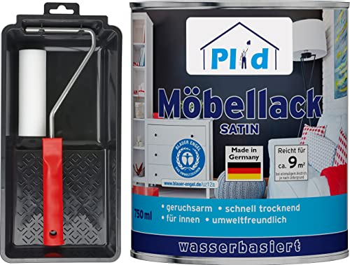 Plid® Möbellack Weiß Seidenglänzend, 0.75 l Set - [DIN EN 71.3 - KINDERSPIELZEUG - GEEIGNET] - innen & aussen - Blauer Engel - Weisslack - Türenlack - Holzlack - Spielzeugfarbe - Made in Germany