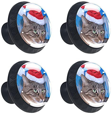 Juego de 4 pomos redondos de cristal, diseño de gato, para muebles de cocina, armario, armario, puerta, pecho, muebles, asas de cajones de 30 mm