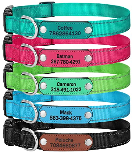 Collares de Perro de Nailon con Grabado Reflectante Personalizado, 5 Colores, Ajustable para Cachorros, Perros pequeños, medianos y Grandes