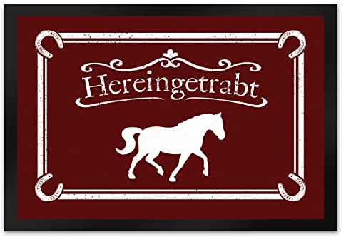 speecheese Hereingetrabt Pferde und Reiter Fußmatte XL in 40x60 cm in Dunkelrot Türvorleger für Stall Pferdeliebhaber Hof Reiter Geschenk Pferd Schmutzfangmatte traben Türmatte