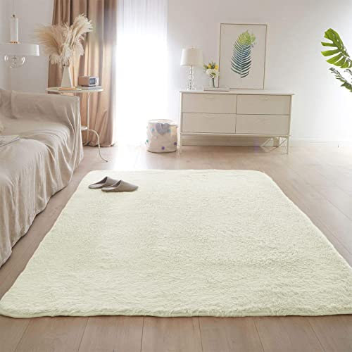 Hochflor 200x240cm Carpet Wohnzimmer Super Weich Teppich Küchenteppich Longhair Einfach zu Säubern für Esszimmer oder und Die Küche Cafe Lounge Sofas Usw, Beige