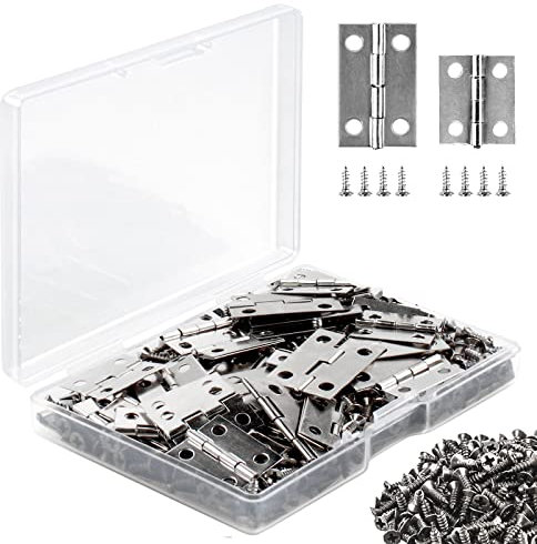 CVIUYO 60 Pcs Small Silver Mini Hinges for Jewelry Box, Wooden Crafts, Cabinet Door, Box with 260 Pcs 0.7 Inch Replacement Screws
