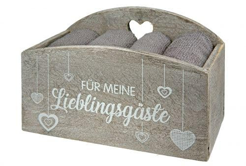Gästehandtücher in Holzbox in grau (Nummer 1)für die Gäste