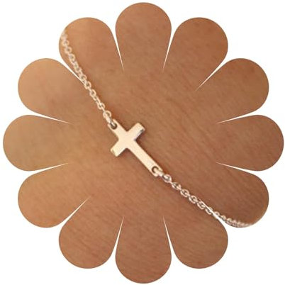 Aneneiceera Boho Kreuz Armbänder Handkette Zierlich Niedlichen Kleinen Kreuz Handgemachte Armbänder Hochzeit Schmuck Geschenke Für Frauen Teenager-Mädchen (Silber)