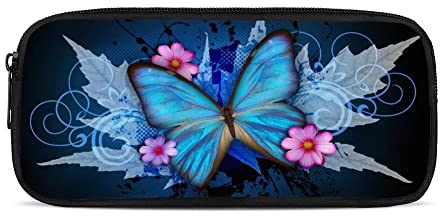 chaqlin Blaue Schmetterlinge Federmäppchen für Mädchen, niedliche Stiftebox, große Kapazität, Federmäppchen, Schulbedarf, Stifte, Schreibwaren, Büro-Marker-Organizer für Damen, Teenager, Schüler