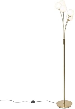 Qazqa - Moderne Stehlampe Gold I Messing mit Opalglas 5-flammig - Athens I Wohnzimmer I Schlafzimmer - Stahl Rund - LED geeignet G9