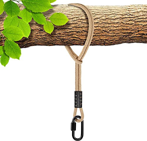 BeneLabel Hamac Arbre Balançoire Sangle Suspendue avec Mousqueton, 2.4M Suspension Corde Polyester pour Arbre Extérieur Chaise Jeux Accessoires, Jusqu'à 2500lbs, 10mm Diamètre, Naturel