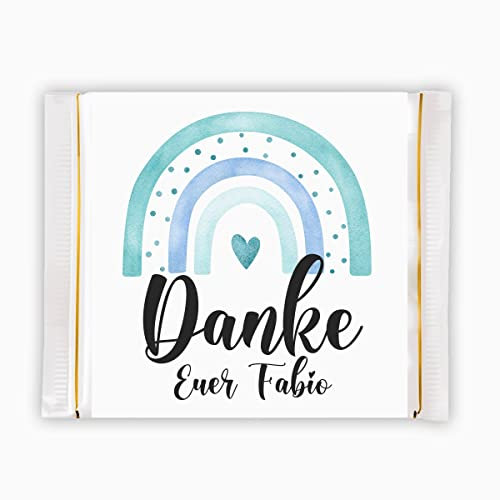 Schokoladen-Banderole mit Name für die Taufe, Kindergeburtstag, Hochzeit, Deko, Gast-Geschenk, mit Regenbogen, Tischkarte, personalisiert