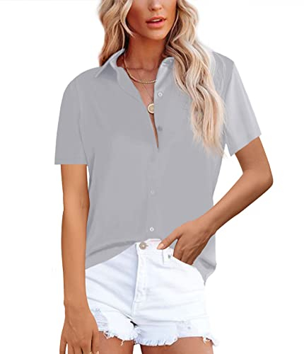 NONSAR Bluse Damen Elegant Lange Ärmel Hemdbluse mit Stehkragen Büroblusen Lässige Oberteile(9357L,Grau)