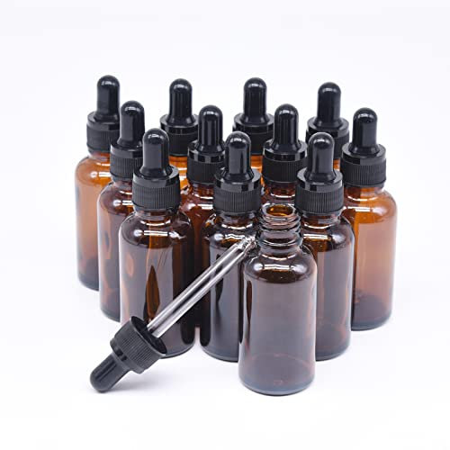 BOUNHOHE 30 ml Bottiglie Contagocce Vetro, 12pcs Flaconi Bottiglie Contagocce in Vetro Ambrato con pipette contagocce, imbuti, etichette, per Aromaterapia, Oli essenziali, Laboratorio