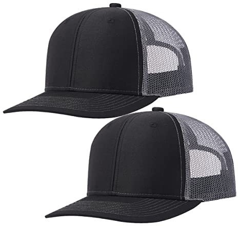Quanhaigou Trucker-Mütze – Mesh-Schnappverschluss – Unisex verstellbare Baseballkappe – Outdoor-Hüte für Männer und Frauen, 2 Stück Schwarz Grau + Schwarz Grau, Einheitsgre