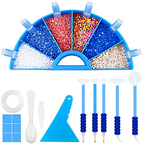 Furuising Diamond Painting Zubehör, 27 Diamond Painting Tray Organizer Set, Diamond Painting Werkzeug mit 5 Stifte, Stifthülsen, Stopfen, Pinsel, Löffel, 6 Wachse, Bänder, Korrektor für Handwerk DIY