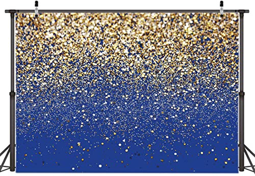 AIIKES 8x6FT Blue and Gold Backdrop Gold Glitter Photography Backdrop Birthday Party Decoration Background 12-558