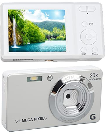 Appareil Photo Numérique, 2,7 Pouces 20X Zoom Numérique Autofocus Mini Caméra 56MP 4K Ultra HD Rechargeable Étudiants Appareil Photo Compact Appareil Photo de Poche, Flash (Argent)